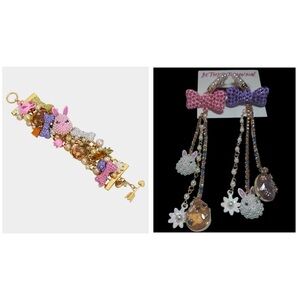 BETSEY JOHNSON SET Holiday Easter Bunny Egg Charm Bracelet & Earrings NEW NWT